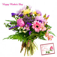 Colourful Bunch - 12 Mix Roses & 12 Gerberas Bunch and Mother's Day Greeting Card