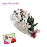 Tempting Orchids - 10 White Orchids Bunch and Mother's Day Greeting Card