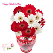 Dual Tone Vase - 24 Red & White Gerberas in Vase and card