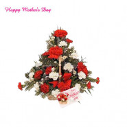 Dual Basket - 20 Red & White Carnations Basket and card