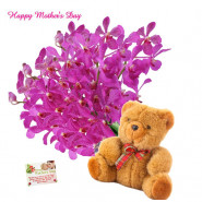 Tender Combo - 12 Purple Orchids, Teddy 6" and card
