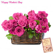 20 Pink Roses in Basket and Card