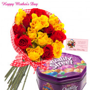 20 Red & Yellow Roses Bouquet , Nestle Quality Street and Card