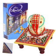 Blessings of Lord - Blessed Ganesha On Marble Chowki, Mini Celebrations & Card