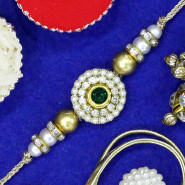 Stunning Pearl & Diamond Rakhi with Golden Thread