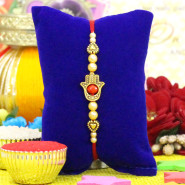 Premium Hand Theme Rakhi with Stone & Pearls