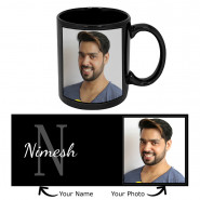 Letter Personalized Black Mug with Name & Card