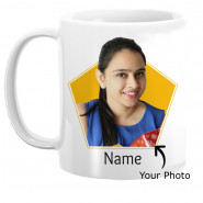 Personalized White Mug with Isolated Image (Two Photos & Name) & Card
