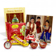 Happy Diwali Personalised Photo Tile, Haldiram Soan Papdi, 2 Five Star with 2 Diyas and Laxmi-Ganesha Coin