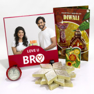 Love U Bro Personalized Photo Tile, Kaju Katli with Bhaidooj Tikka and Laxmi-Ganesha Coin