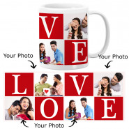 Love Personalized White Mug (Four Photos) & Card