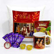 Shuba Deepavali Personalised Photo Cushion, Happy Diwali Personalised Photo Mug, 5 Dairy Milk with 2 Diyas and Laxmi-Ganesha Coin