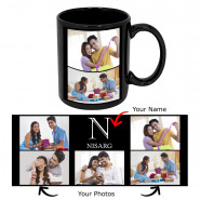 Personalized Black Mug with Name (Five Photo) & Card 