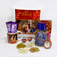 Happy Diwali Personalised Photo Mug, Shuba Deepavali Personalised Photo Cushion, Assorted Dryfruits 200 gms in Potli (D), 2 Dairy Milk with 2 Diyas and Laxmi-Ganesha Coin