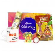 Hey Bro you are Awesome Personalized Photo Mug, Cadbury Celebrations, Ferrero Rocher 4 Pcs with Bhaidooj Tikka and Laxmi-Ganesha Coin