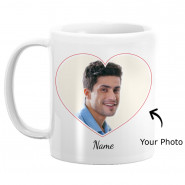 Personalized White Mug (Two Photo & Name) & Card