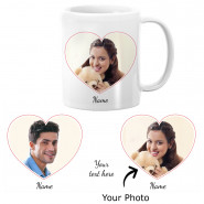 Personalized White Mug (Two Photo & Name) & Card