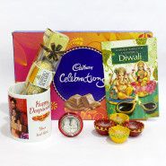Happy Deepavali Personalised Photo Mug, Ferrero Rocher 4 Pcs, Cadbury Celebrations with 4 Diyas and Laxmi-Ganesha Coin and Laxmi-Ganesha Coin