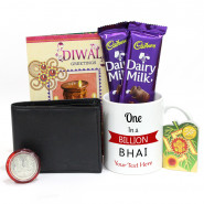 One in a Billion Bhai Personalized Photo Mug, Wallet, 2 Dairy Milk with Bhaidooj Tikka and Laxmi-Ganesha Coin