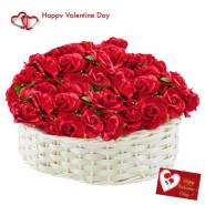 Valentine Basket - 40 Red Roses Basket + Card
