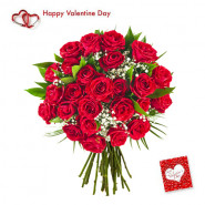 Valentine Roses Bunch - 30 Red Roses Bunch + Card