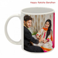 Treat for Brother - Happy Rakhi Personalized Mug, Soan Papdi, Basket with 2 Rakhi and Roli-Chawal
