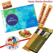 Kids Surprise - Celebrations, 2 Toblerone, 2 Temptations with 1 Cute Krishna Rakhi and Roli-Chawal