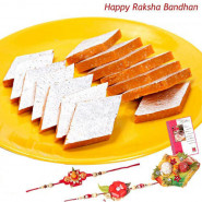 Sweetened Affections - Kaju Kesar Katli with 2 Rakhi and Roli-Chawal