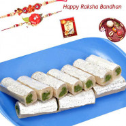 For Sweetest Brother - Kaju Pista Rolls with 2 Rakhi and Roli-Chawal