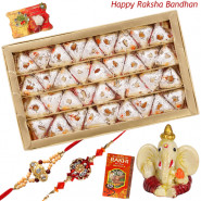 Festive Treat - Kaju Pan, Ganesh Idol with 2 Rakhi and Roli-Chawal