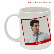 Nut N Mug - Kaju 100 gms in Potli and Badam 100 gms in Potli, Happy Rakshabandhan Personalized Mug with 2 Rakhi and Roli-Chawal