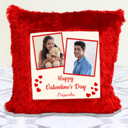 Personalized Red Fur Cushion & Valentine Greeting Card
