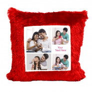 Personalized Red Cushion (Four Photos) & Card