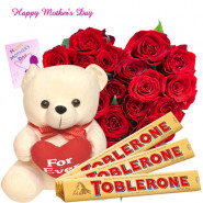 Red Heart - Heart of 30 Red Roses, Teddy with Heart 8", 3 Toblerone 100 gms and Card