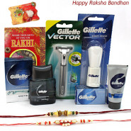 Gillette For Bro - Gillette Series Shave Gel, Gillette Vector Razor, Gillette Shave Brush, Gillette Series After Shave Splash with 2 Rakhi and Roli-Chawal