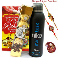 Orignal - Ferrero Rocher 4 Pcs, Nike Original Deodorant Spray with 2 Rakhi and Roli-Chawal