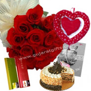 Miss U - 25 Red Roses Bunch + Heart-In-Heart Teddy + 2 Temptations + Cake 1/2kg + Card