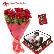 Impression of Love - 10 Red Roses, Photo Cake 1 Kg & Valentine Greeting Card