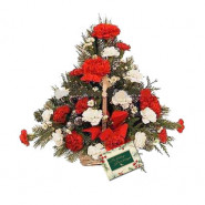 Beautiful Basket - 20 Red & White Carnations Basket + Card