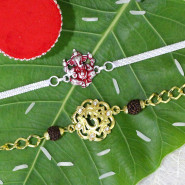 Set of 2 Rakhis - Golden Plated with Silver Plated Rakhi