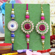 Set of 3 Rakhis - Bhaiya Bhabhi Rakhi with Diamond Rakhi