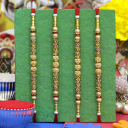 Set of 4 Rakhis - Beautiful yet Subtle Golden Look Rakhi with Pearls