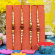 Set of 4 Rakhis - Elegant Rudraksh With Pearl Rakhi