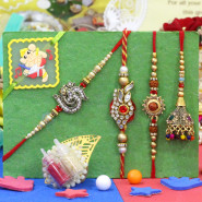 Set of 5 Rakhis - Lumba with Rudraksha, Auspicious, Fancy and Kids Rakhi