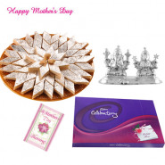 Silver Laxmi Ganesh 20 gms, Kaju Katli 500 gms, Cadbury's Celebrations and Card