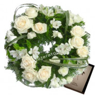 Emotional Wreath - 40 White Roses & Flowers Wreath + Card