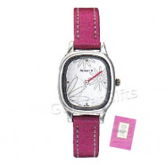 Sonata Watch White Dial Pink Strap and Card