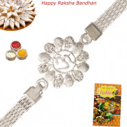Om Floral Diamond Silver Rakhi