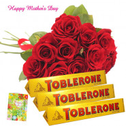Sweet Gift - 15 Red Roses Bouquet, 3 Toblerone and Card