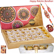 Kaju Anjir Ferrero Blast - Kaju Anjir Roll, Ferrero Rocher 4 Pcs with 2 Rakhi and Roli-Chawal